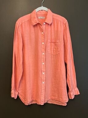 Outerknown Coral Linen Button-Down Shirt